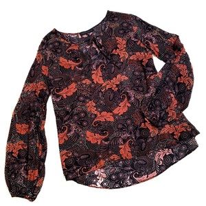 Sanctuary Scarlett Print Boho Poet Sleeve Blouse Size XS